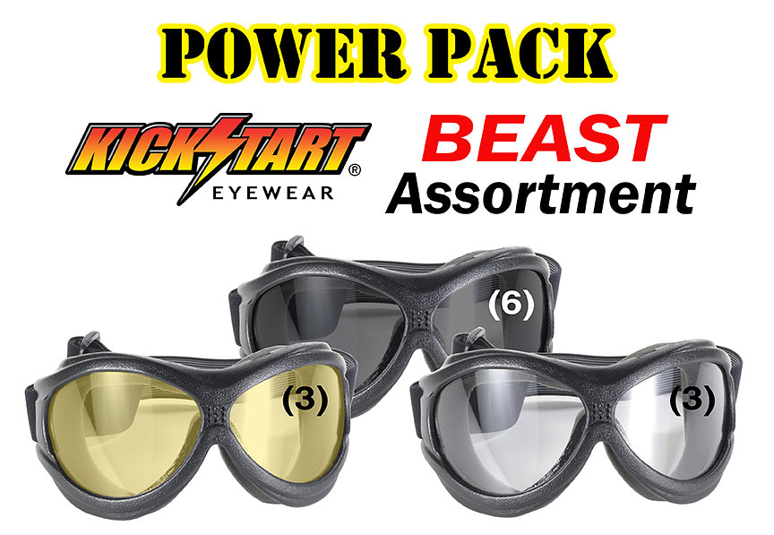 The Beast- 88803 Power Pack large motorcycle goggles, fit over goggle, clear lens motorcycle goggle, dark motorcycle goggle, dealer assortment motorcycle goggles
